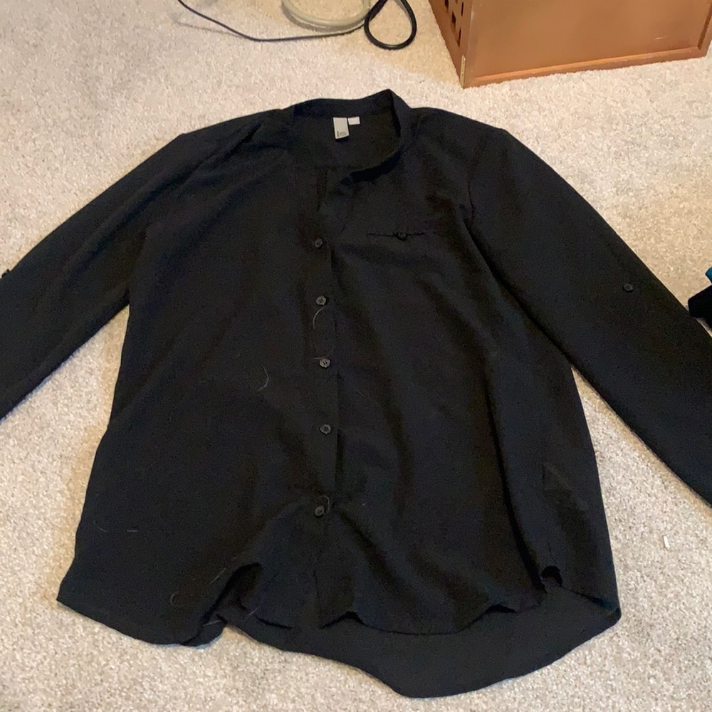 black sheer long sleeve button up blouse